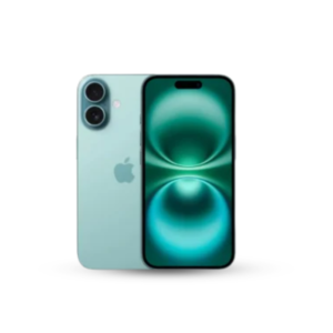 iPhone 16 mint green smartphone showing front and back with dual camera system